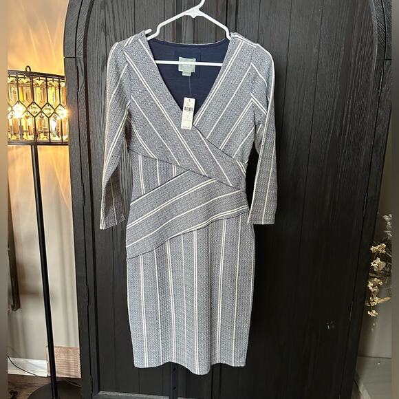 Maeve Anthropologie NWT ($148 retail!) Wrapped StripedColumn Dress Navy Small - Picture 1 of 11